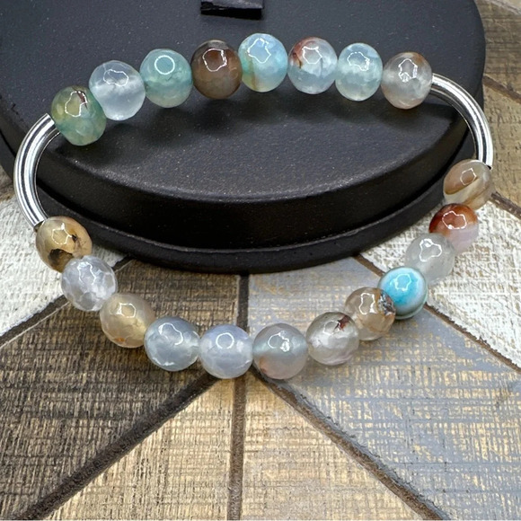 Dragon vein agate beaded handcrafted bracelet/rosary link adjustable - Picture 10 of 12